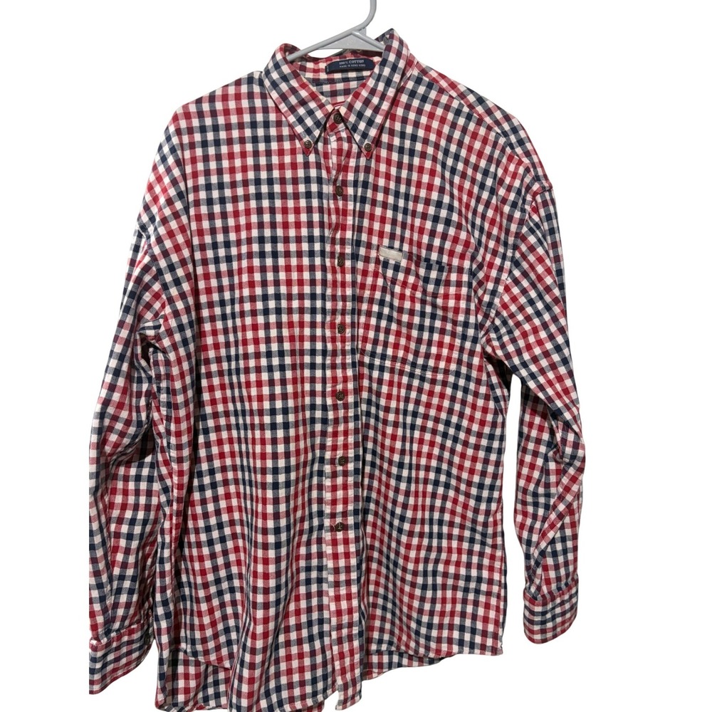Chaps Ralph Lauren Mens Large Red White Blue Gingham Check Button Down Shirt L